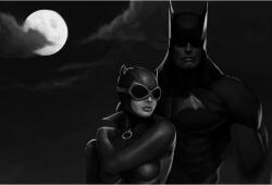 Tablou Canvas Batman And Catgirl Monochrome, 80x50cm, tablou645 (tablou645/50x80cm)