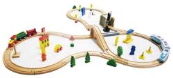 Ecotoys Jucarie cale ferata din lemn cu tren cu baterii Ecotoys HM015147, 69 elemente, multicolor