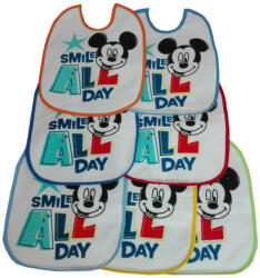 Kids Licencing Mickey egér baba előke 7 darab/csomag - pamut előke - világoskék-középkék-sötétkék-sárga-narancssárga-piros-zöld - aruvarazs - 3 400 Ft