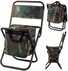  BigBuy 2in1 terep mintás horgász szék és táska - 100 kg teherbírású összecsukható és hordozható kempingszék tágas tárolórésszel (BBL)