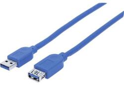 Manhattan USB 3.0 Hosszabbítókábel [1x USB 3.0 dugó, A típus - 1x USB 3.2 Gen 1 A alj] 1.00 m Kék Fólia árnyékolás, UL minősített, Aranyozatt érintkező (325394) (325394)