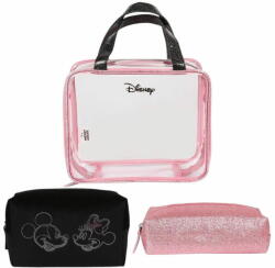  sarcia. eu DISNEY Minnie Mouse Rózsaszín és fekete cipzáras utazó kozmetikai táska szett, 3 db