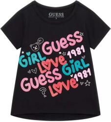 GUESS Черна тениска с многоцветни надписи за момиче Guess