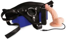 NMC Sexxbian 5" Vibrating Dong & Harness - távirányítós, élethű vibrátor hámmal - 9 cm (fekete-testszínű)