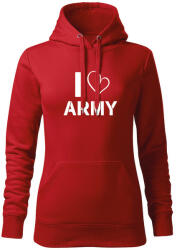 DRAGOWA kapucnis női pulóver I love army, piros 320g / m2