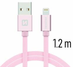 SWISSTEN adat- és töltőkábel textil bevonattal, USB/lightning, 1, 2 m rozé arany (71523205)