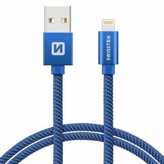 SWISSTEN adat- és töltőkábel textil bevonattal, USB/lightning, 1, 2 m kék (71523208)