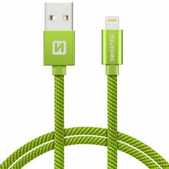 SWISSTEN adat- és töltőkábel textil bevonattal, USB/lightning, 1, 2 m zöld (71523207)