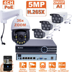  5MP 4 kamera Mix kamera IP Poe rendszer 1speed DOME 36X zoom +3 fix csö kamera beépitett mikrofonnal