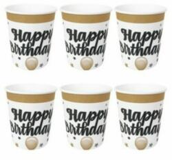  Happy Birthday! Feliratú Elegáns Léggömbös Szülinapi Papír Pohár - 250 ml, 6 db-os
