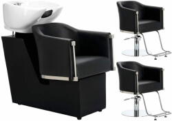  Enzo Fekete fodrász mosdó és 2 x fodrász szék hidraulikus forgó lábzsámoly fodrászathoz szalon mosógép mozgatható tál kerámia keverő csaptelep kézi csaptelep