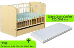 Klups Patut cu sertar KLUPS Karolina II Natur + Saltea 8 MyKids Confort II (00009512)