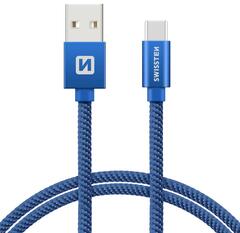 SWISSTEN adat- és töltőkábel textil bevonattal, USB/USB-C, 1, 2 m, kék (71521208)