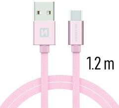 SWISSTEN adat- és töltőkábel textil bevonattal, USB-USB-C, 1, 2 m, rozé arany (71521205)
