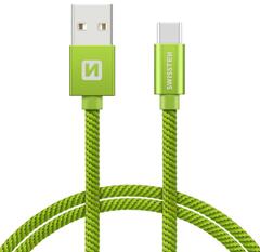 SWISSTEN adat- és töltőkábel textil bevonattal, USB-USB-C, 1, 2 m, zöld (71521207)