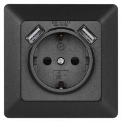EMOS A6000.3 2+f dugalj + 2x USB max 2, 1A 5V aljzat USB csatlakozóval, SCHUKO antracit 16A IP20 (A6000.3)