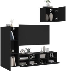 vidaXL 4 darab fekete szerelt fa falra szerelhető TV-bútor (3216501)