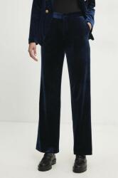 Answear Lab pantaloni de catifea culoarea albastru marin, lat, high waist BBYH-SPD011_59X