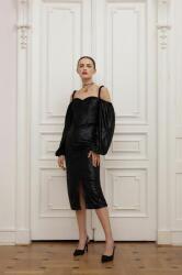ANSWEAR rochie de catifea culoarea negru, mini, mulata BPYH-SUD003_99X