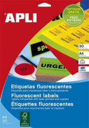 APLI Etikett 64x33, 9mm színes kerekített sarkú 20ív APLI neon sárga