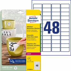 Avery Zweckform Etikett címke speciális L4778REV-8 visszaszedhető időjárásálló poliészter címke 45, 7x21, 2mm 8ív fehé fehér