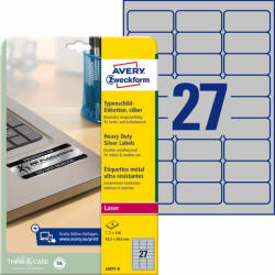 Avery Zweckform Etikett címke speciális L6011-8 ipari ezüst poliészter 63, 5x29, 6mm 8ív Avery