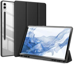 Samsung Tab S9 FE Plus (12.4) SM-X610 / X616B, mappa tok, Trifold, légpárnás sarok, közepesen ütésálló, érintőceruza tartó, átlátszó hátlap, Dux Ducis Toby, fekete