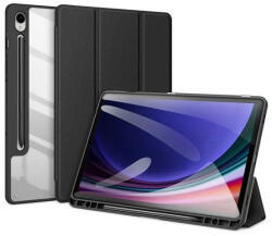 Samsung Tab S9 FE (10.9) / Tab S10 FE (10.9) SM-X510 / X516B / X520 / X526, mappa tok, Trifold, légpárnás sarok, közepesen ütésálló, érintőceruza tartó, átlátszó hátlap, Dux Ducis Toby, fekete