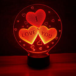 Love & Lights Három szív I LOVE YOU felirattal mintás 3d illúzió lámpa - loveandlights - 6 880 Ft