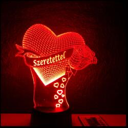 Love & Lights Szív rózsával mintás lámpa- egyedi felirattal