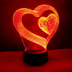 Love & Lights Szív a szívben mintás 3d illúzió lámpa egyedi felirattal - loveandlights - 6 680 Ft