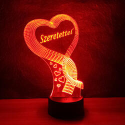 Love & Lights Nagy szív szalagból mintás 3d illúzió lámpa egyedi felirattal