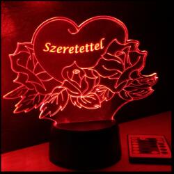 Love & Lights Szív virágokkal mintás ajándék lámpa egyedi felirattal