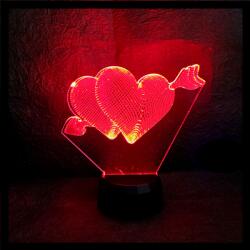Love & Lights Szívek nyíllal mintás illúzió lámpa egyedi felirattal