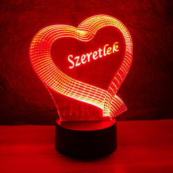 Love & Lights Kis szív szalagból mintás 3d illúzió lámpa egyedi felirattal