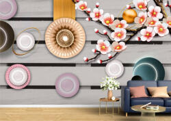 Persona Tapet Premium Canvas - Cercuri colorate si ramura cu flori albe - tapet-canvas - 480,00 RON
