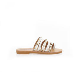Tsoukalas Sandale albe din imitație de piele cu barete multiple și design cu inel cu butoane decorative