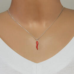 Ekszer Eshop 925 ezüst nyaklánc - csilipaprika piros fénymázzal, fényes szögletes lánc