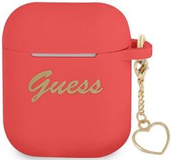 Guess Husă Guess GUA2LSCHSR pentru AirPods, roșie, silicon, Charm Heart Collection (GUA2LSCHSR)