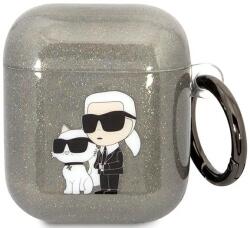 Karl Lagerfeld husă neagră cu sclipici pentru AirPods 1/2 Karl&Choupette (KLA2HNKCTGK)