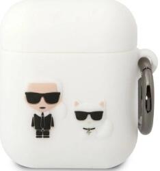 Karl Lagerfeld husă albă de silicon pentru AirPods 1/2 Karl & Choupette (KLACA2SILKCW)
