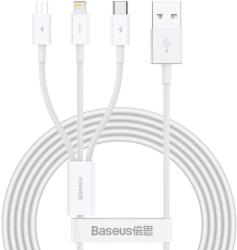 Baseus Cablu USB 3in1 Baseus Superior Series, USB la micro USB/USB-C/Lightning, 3.5A, 1.2m (alb) (6953156205536)