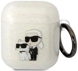 Karl Lagerfeld husă transparentă cu sclipici pentru AirPods 1/2 Karl&Choupette (KLA2HNKCTGT)