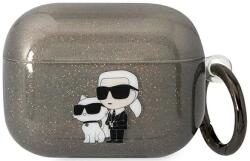 Karl Lagerfeld husă neagră cu sclipici pentru AirPods Pro Karl&Choupette (KLAPHNKCTGK)