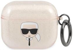 Karl Lagerfeld KLA3UKHGD husă pentru AirPods 3, aurie Glitter Karl`s Head (KLA3UKHGD)