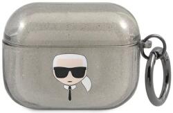 Karl Lagerfeld KLAPUKHGK husă pentru AirPods Pro neagră Glitter Capul lui Karl (KLAPUKHGK)