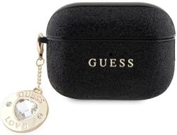 Guess Carcasă Guess GUAP2PGEHCDK pentru AirPods Pro 2 neagră cu inimioare strălucitoare fixe și pandantiv de diamant (GUAP2PGEHCDK)