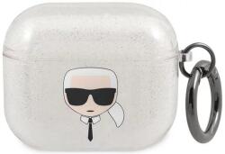 Karl Lagerfeld Carcasă Karl Lagerfeld KLA3UKHGS pentru AirPods 3, argintie cu sclipici Karl`s Head (KLA3UKHGS)
