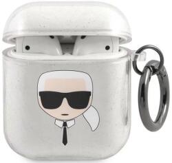 Karl Lagerfeld KLA2UKHGS husă pentru AirPods, argintiu Glitter, capul lui Karl (KLA2UKHGS)