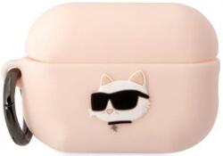 Karl Lagerfeld AirPods Pro 2 husă roz din silicon Choupette Head 3D (KLAP2RUNCHP)